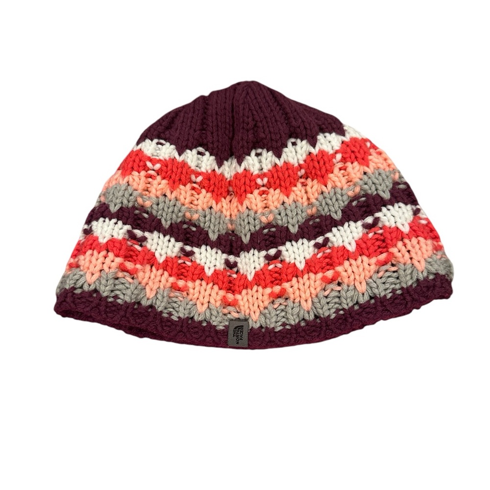 THE NORTH FACE MULTICOLORED WHITE PINK REVERSIBLE KNIT FLEECE HAT
